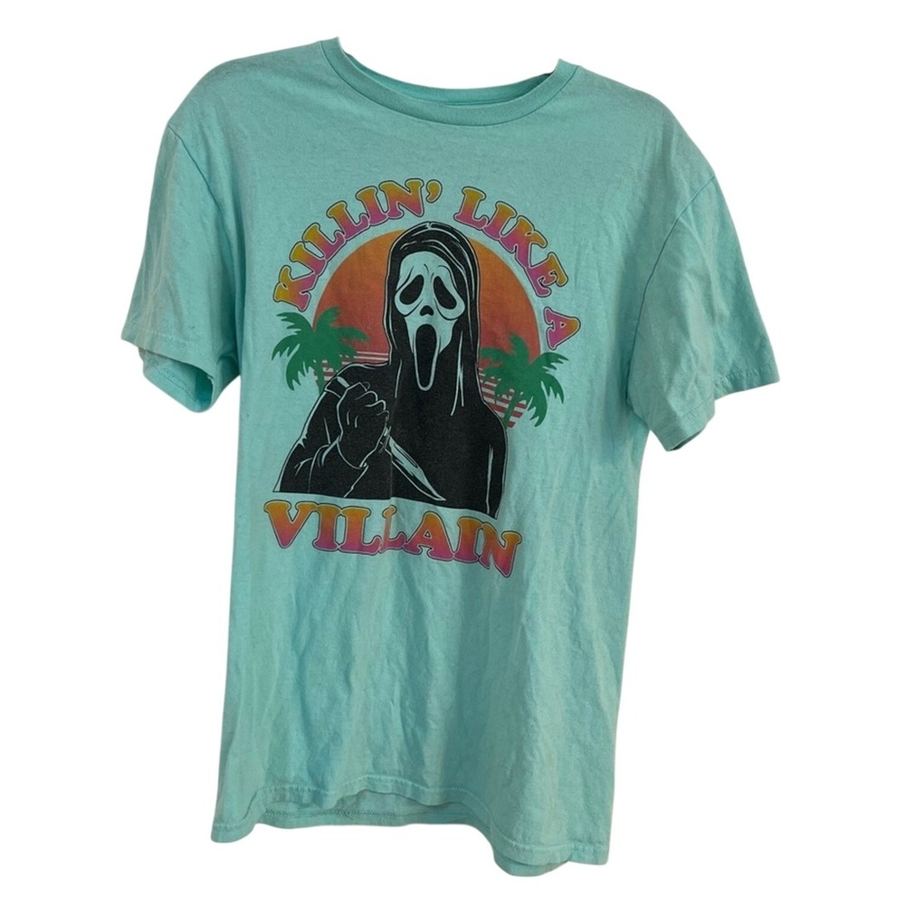 Ghost Face Scream Halloween‎ Themed Turquoise Short Sleeve Tee Shirt Medium